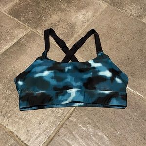Lorna Jane Sports Bra Black Blue Print Adjustable Strap Padded Size Medium
